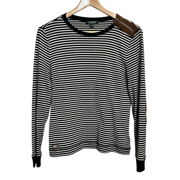 Lauren Ralph Lauren Women's Striped Long Sleeve Top Black Size M - Picture 1 of 9
